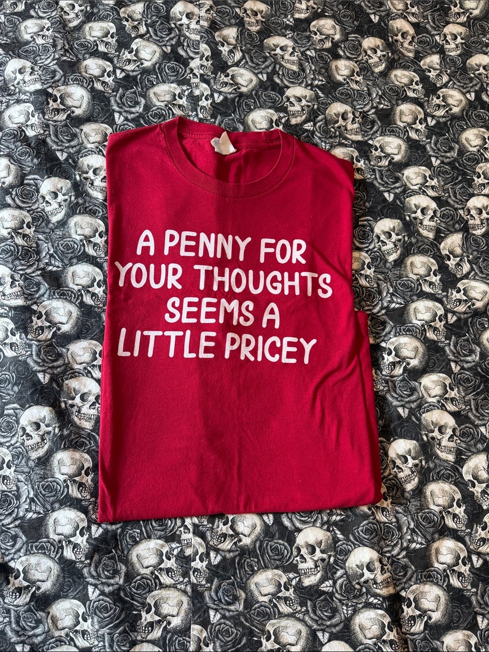 PENNY FOR YOUR THOUGHTS SEEMS A LIL PRICEY XL Red Graphic Tee